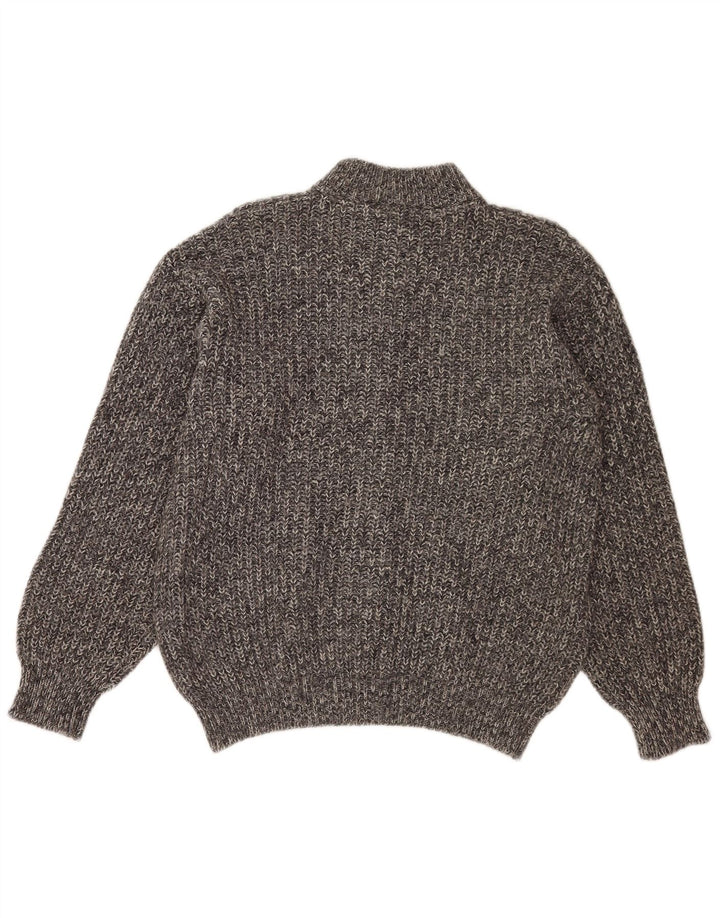 Vintage Womens Cardigan Sweater UK 14 Medium Grey Flecked Alpaca Wool