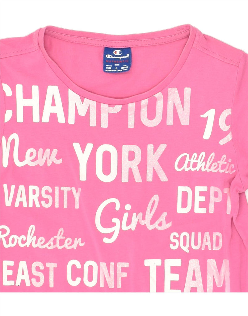 CHAMPION Girls Graphic T-Shirt Top 11-12 Years Large  Pink Cotton | Vintage Champion | Thrift | Second-Hand Champion | Used Clothing | Messina Hembry 