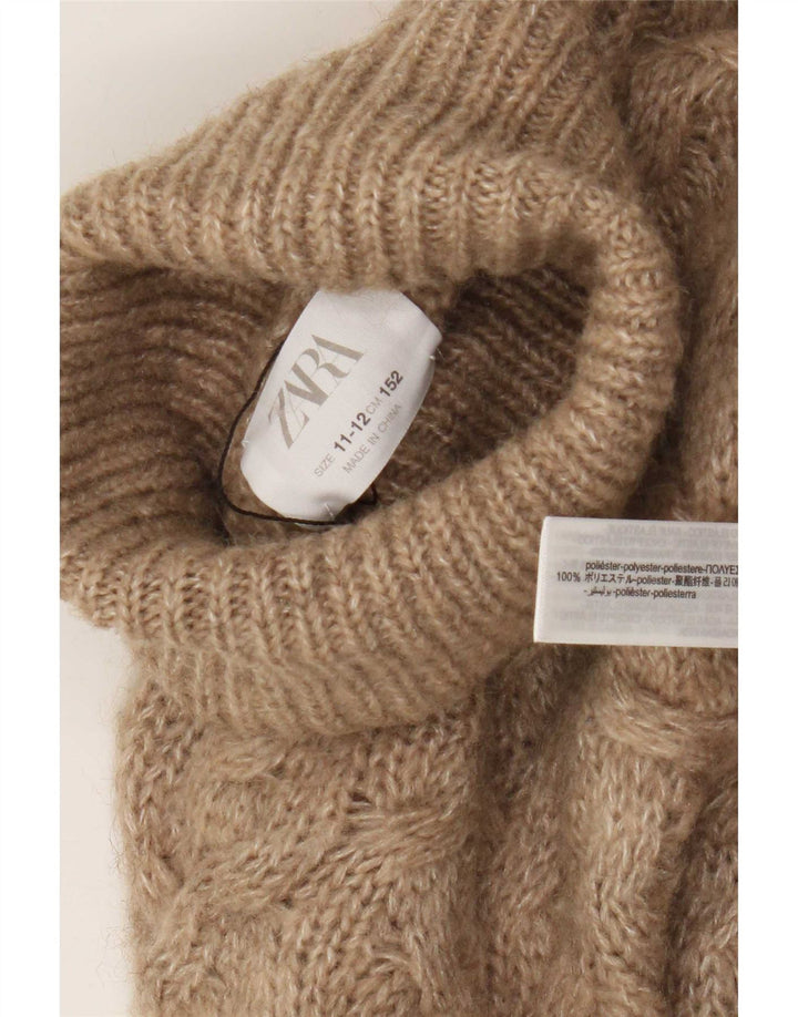 Zara Girls Crop Roll Neck Jumper Sweater 11-12 Years Brown Polyester