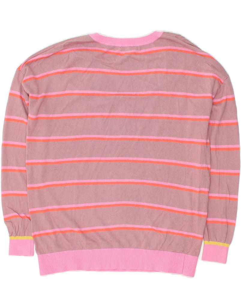 JOULES Womens Loose Fit V-Neck Jumper Sweater UK 12 Medium Pink Striped | Vintage Joules | Thrift | Second-Hand Joules | Used Clothing | Messina Hembry 