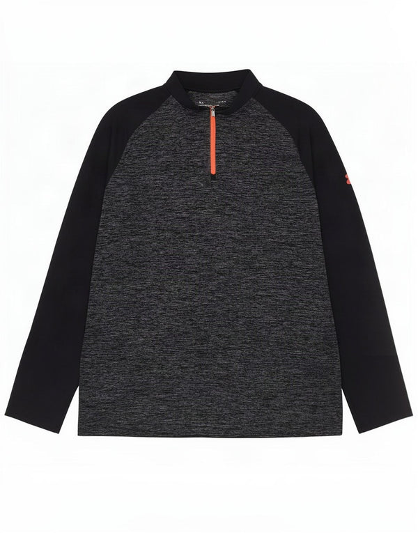 Under Armour Mens Loose Fit Zip Neck Top Long Sleeve Large Black Flecked