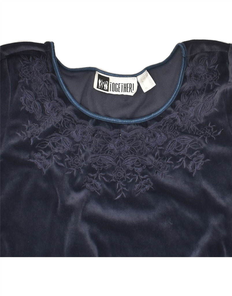 VINTAGE Womens Velvet Blouse Top UK 10 Small Navy Blue Floral Polyester | Vintage Vintage | Thrift | Second-Hand Vintage | Used Clothing | Messina Hembry 