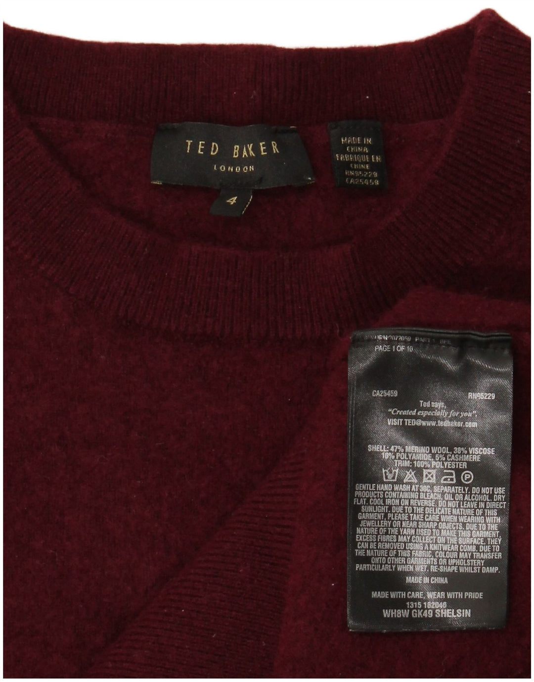 TED BAKER Womens Crew Neck Jumper Sweater Size 4 Large Burgundy