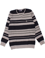 SERGIO TACCHINI Mens V-Neck Jumper Sweater XL Grey Striped Wool