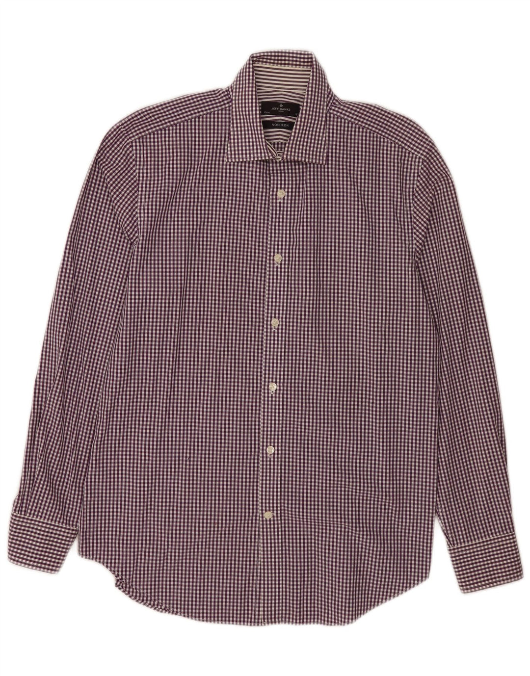 Jeff Banks Mens Shirt Size 41 16 Large Purple Gingham Cotton