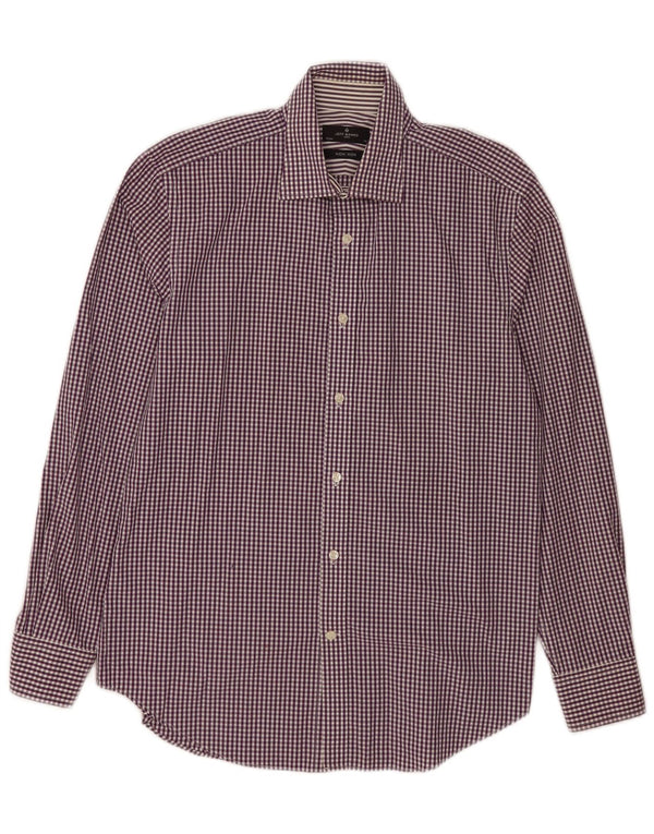 Jeff Banks Mens Shirt Size 41 16 Large Purple Gingham Cotton