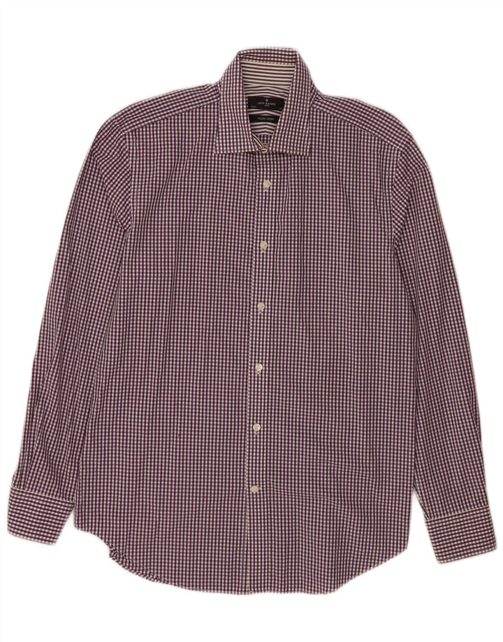 Jeff Banks Mens Shirt Size 41 16 Large Purple Gingham Cotton
