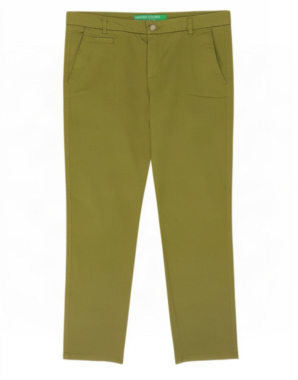 Benetton Womens Slim Chino Trousers UK 14 Large W34 L29 Green Cotton