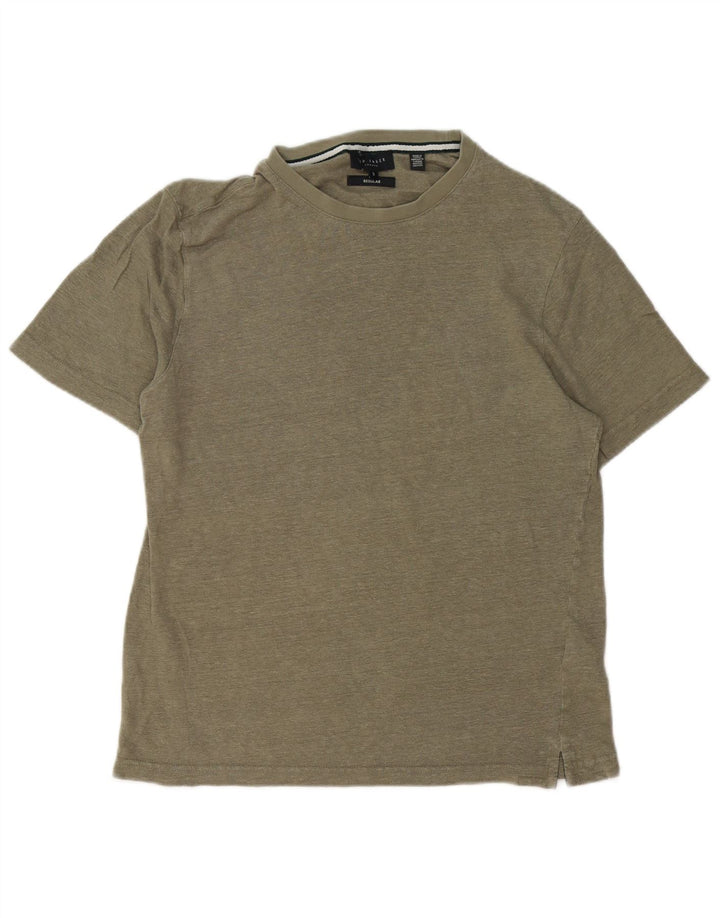 Ted Baker Mens Regular T-Shirt Top Size 3 Medium Khaki Linen