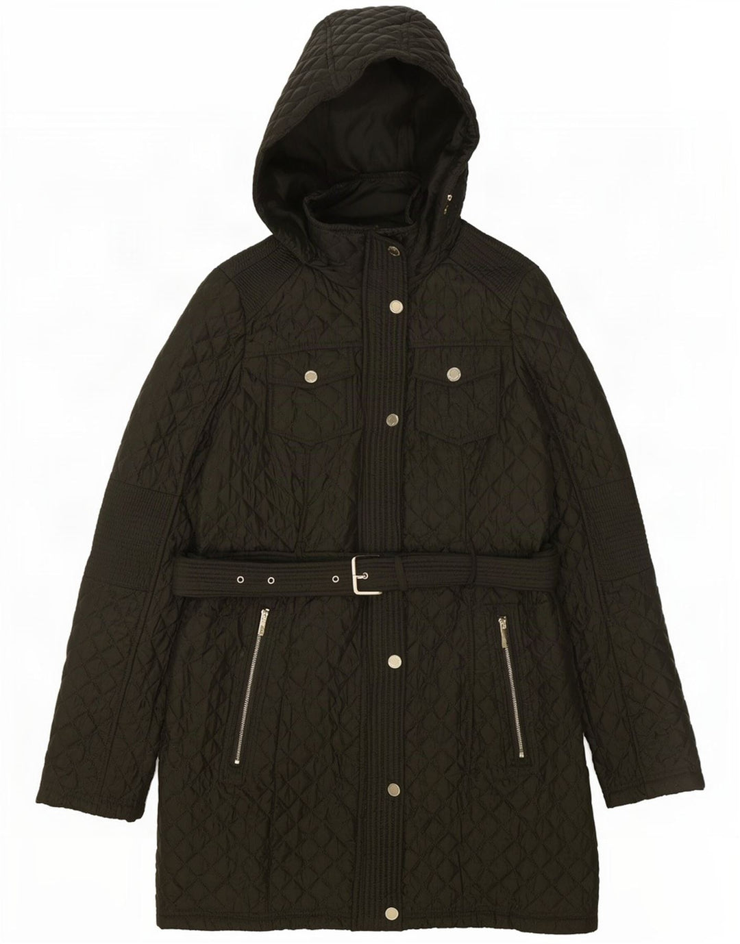 Marks & Spencer Womens Hooded Quilted Overcoat UK 10 Small Green Polyester