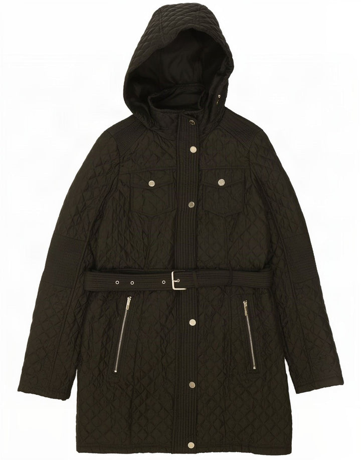 Marks & Spencer Womens Hooded Quilted Overcoat UK 10 Small Green Polyester