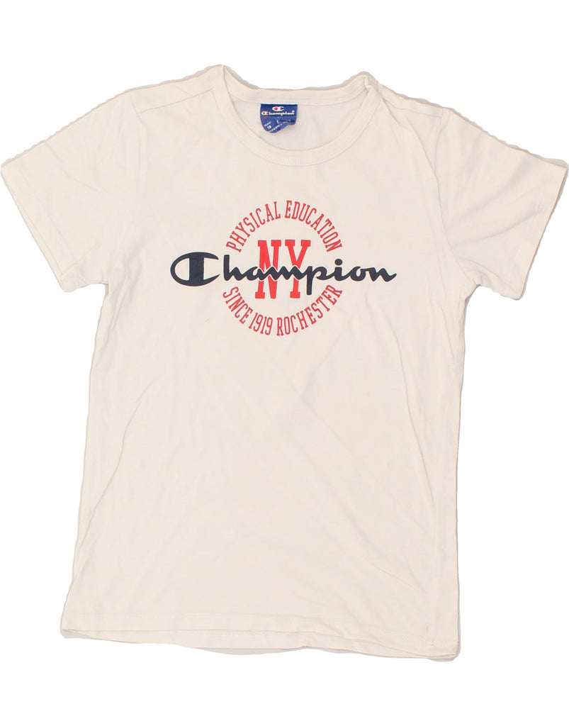 CHAMPION Boys Graphic T-Shirt Top 7-8 Years Small  White Cotton | Vintage Champion | Thrift | Second-Hand Champion | Used Clothing | Messina Hembry 