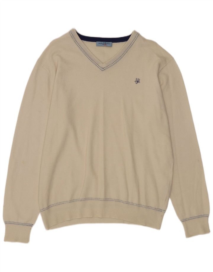 HARMONT & BLAINE Mens V-Neck Jumper Sweater 2XL White Wool