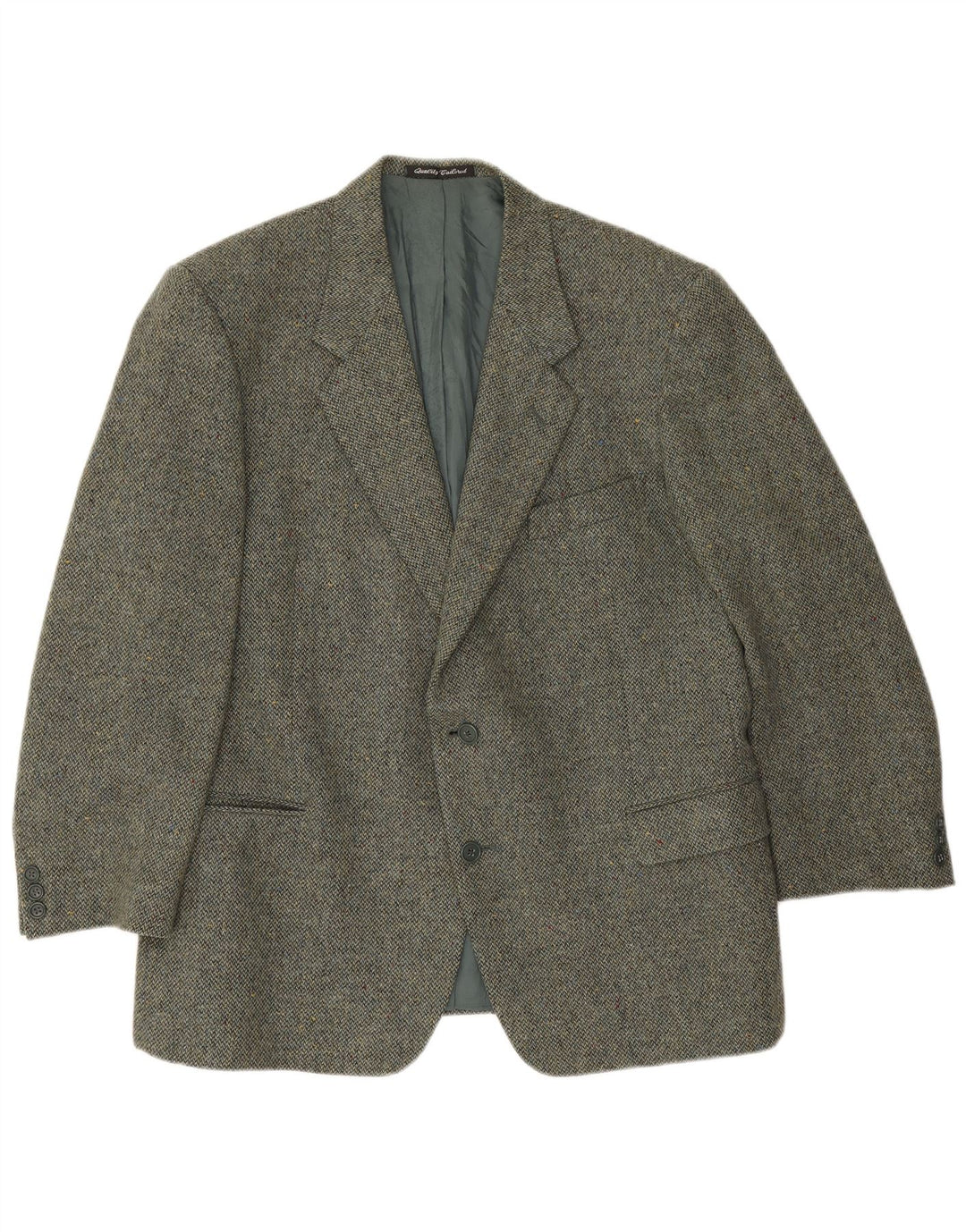 Facis Mens 2 Button Blazer Jacket IT 58 4XL Green Flecked Virgin Wool