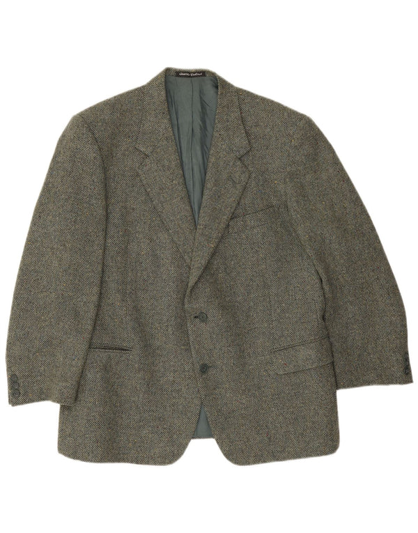 Facis Mens 2 Button Blazer Jacket IT 58 4XL Green Flecked Virgin Wool
