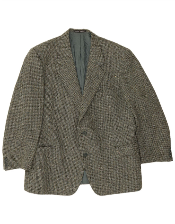 Facis Mens 2 Button Blazer Jacket IT 58 4XL Green Flecked Virgin Wool