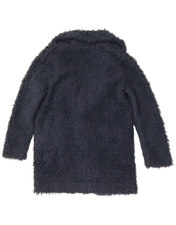 Zara Womens Loose Fit Faux Fur Overcoat UK 10 Small Blue Polyester
