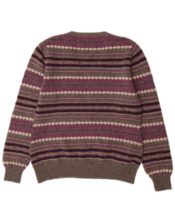Marie Lund Womens V-Neck Jumper Sweater UK 12 Medium Purple Fair Isle