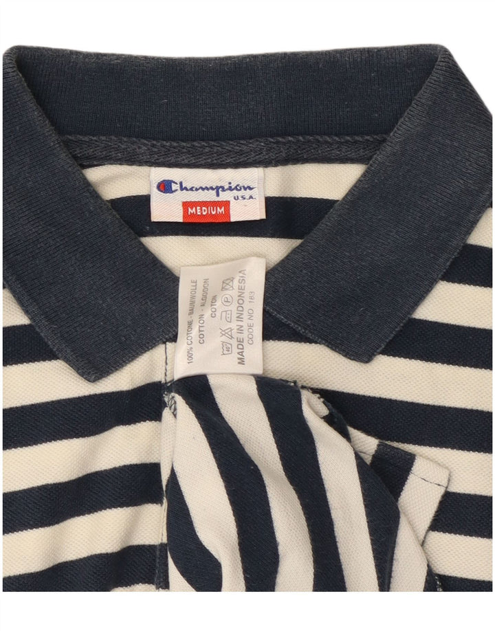 Champion Mens Polo Shirt Medium Navy Blue Striped Cotton