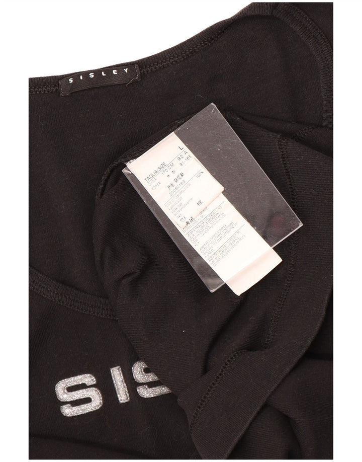 SISLEY Womens Graphic T-Shirt Top UK 14 Large Black Cotton