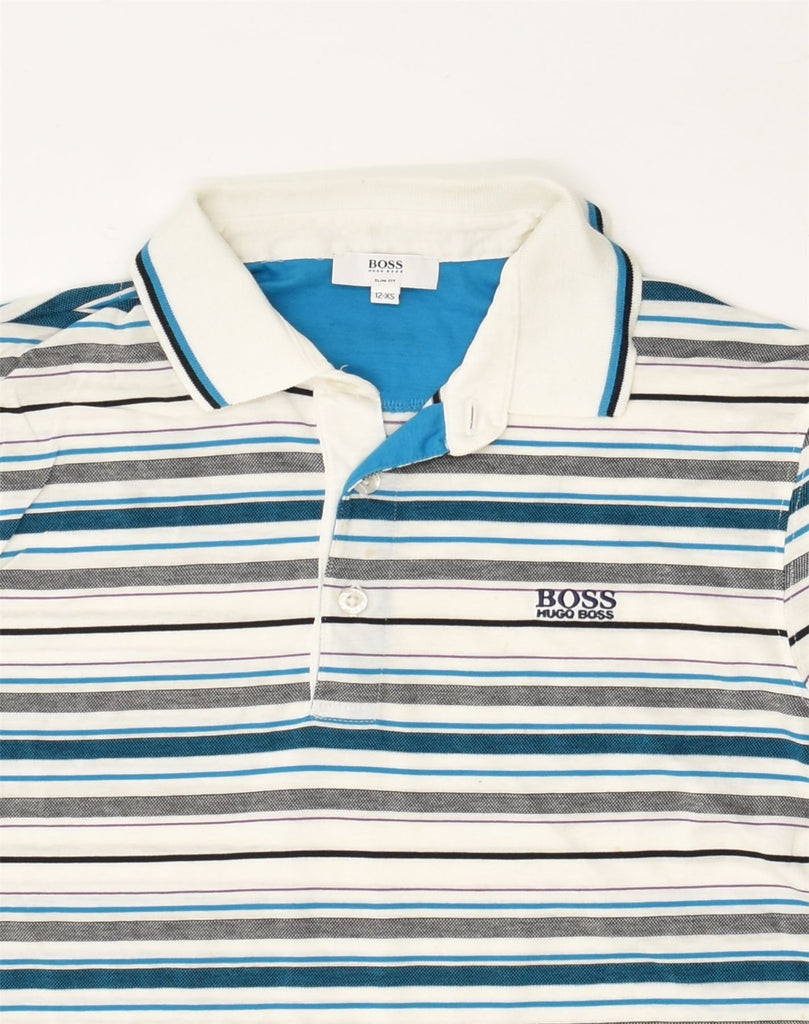 HUGO BOSS Girls Polo Shirt 11-12 Years XS White Striped Cotton | Vintage Hugo Boss | Thrift | Second-Hand Hugo Boss | Used Clothing | Messina Hembry 