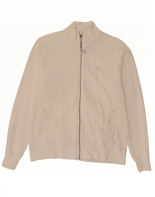 Champion Womens Easy Fit Tracksuit Top Jacket UK 16 Large White Cotton