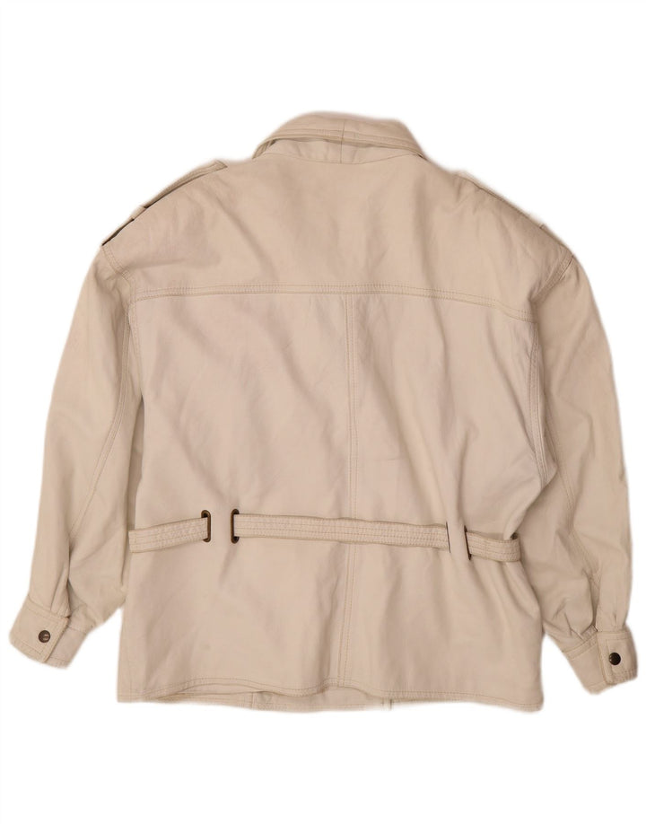 Vintage Womens Military Leather Jacket UK 14 Medium White Leather