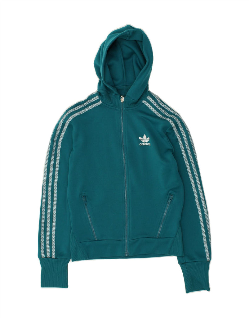 ADIDAS Womens Zip Hoodie Sweater EU 36 Small Turquoise Polyester | Vintage Adidas | Thrift | Second-Hand Adidas | Used Clothing | Messina Hembry 