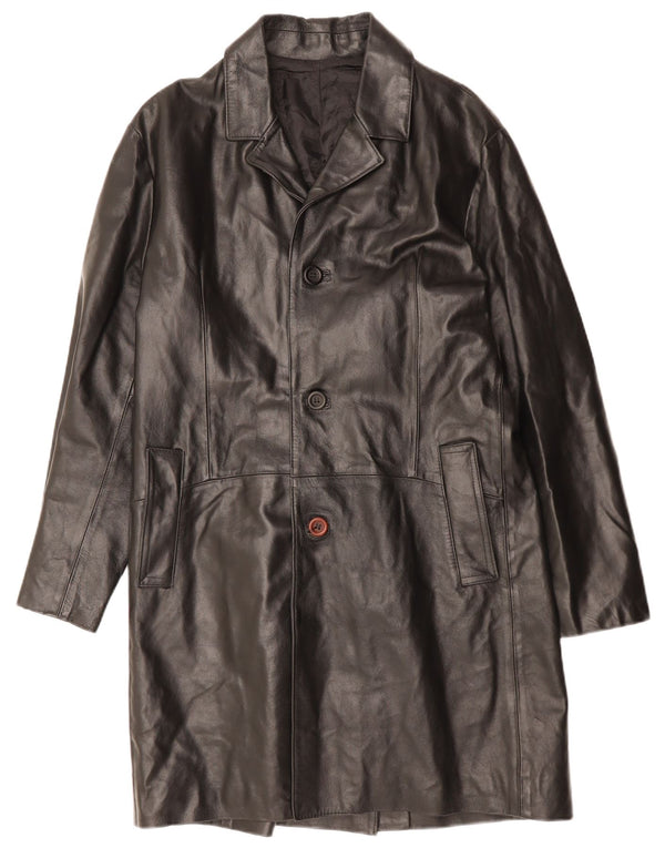 VINTAGE Mens Leather Coat UK 36 Small Black Leather