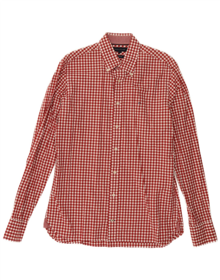Tommy Hilfiger Mens Regular Fit Shirt Small Red Gingham Cotton