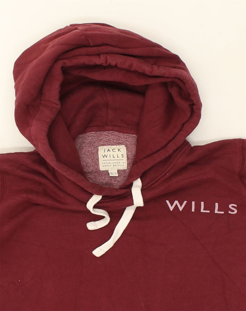 JACK WILLS Womens Graphic Hoodie Jumper UK 8 Small Maroon Cotton | Vintage Jack Wills | Thrift | Second-Hand Jack Wills | Used Clothing | Messina Hembry 