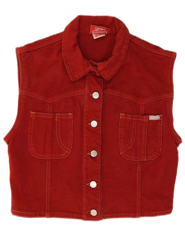 Stefanel Womens Crop Denim Gilet UK 14 Large Burgundy