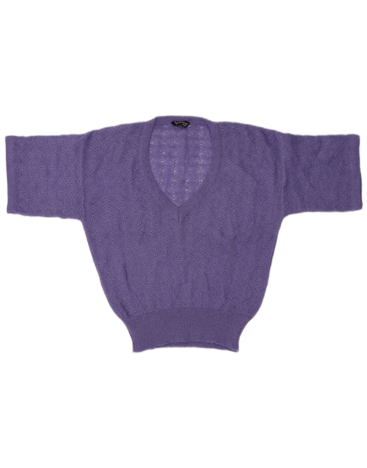 VINTAGE Womens Short Sleeve V-Neck Jumper Sweater UK 14 Medium Purple