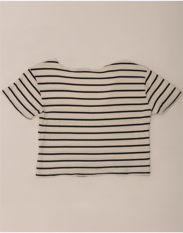 Zara Womens Crop T-Shirt Top UK 10 Small White Striped