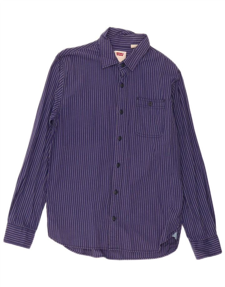 Levi's Mens Standard Fit Shirt Small Navy Blue Pinstripe Cotton