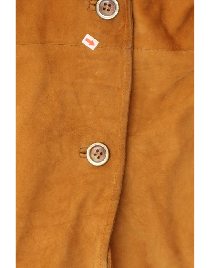Vintage Womens 3 Button Suede Blazer Jacket UK 14 Medium Brown Leather