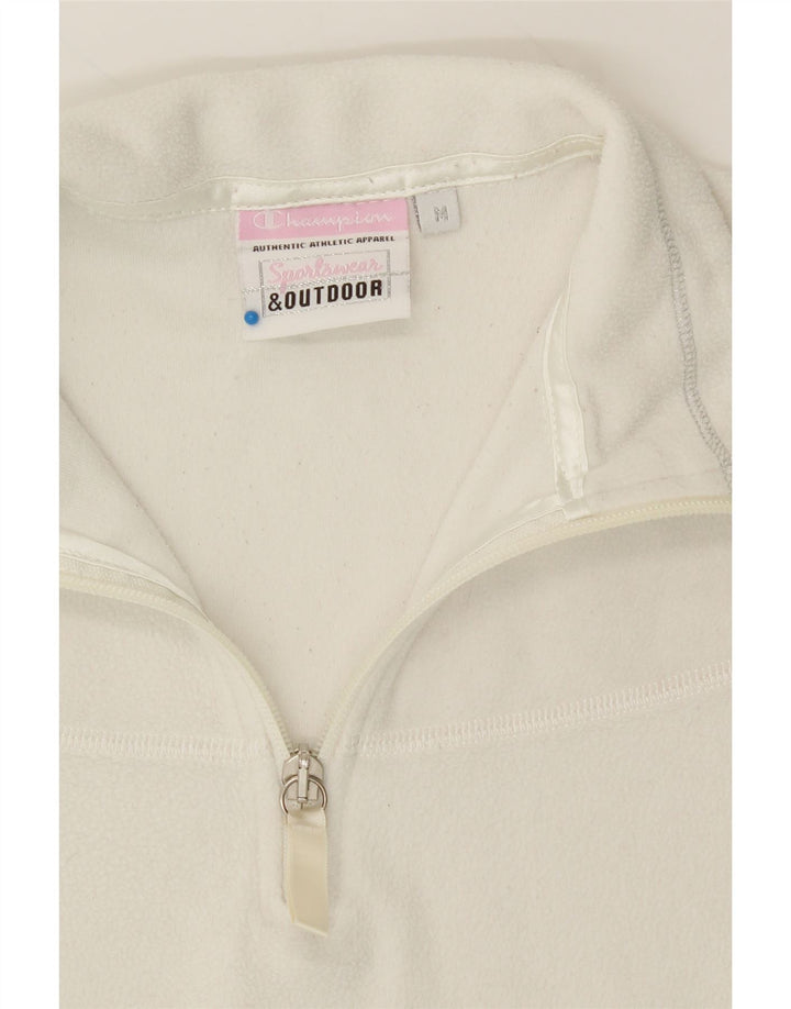 CHAMPION Womens Zip Neck Fleece Jumper UK 12 Medium White Vintage Champion and Second-Hand Champion from Messina Hembry 