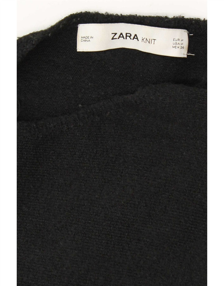 Zara Womens Crop Oversized Top Long Sleeve UK 14 Medium Black