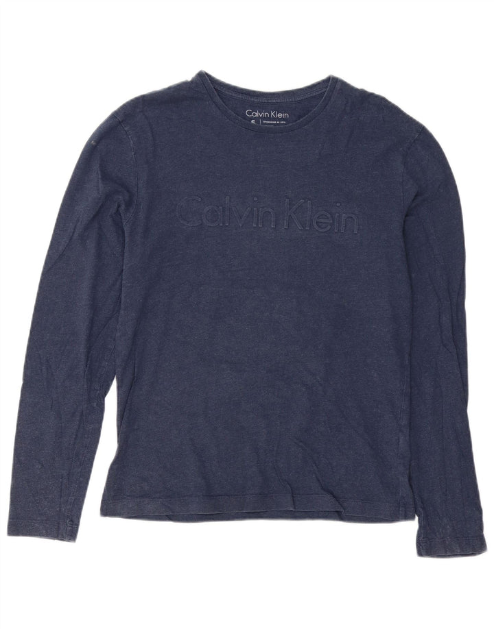 CALVIN KLEIN Mens Graphic Top Long Sleeve Small Navy Blue Cotton