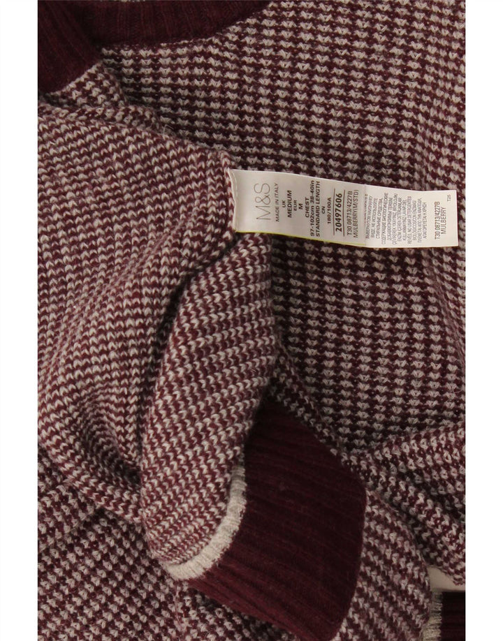 Marks & Spencer Mens Crew Neck Jumper Sweater Medium Burgundy Wool