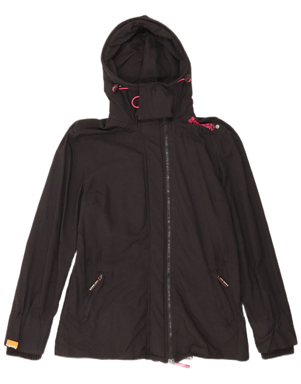 Superdry Womens Windmac Hooded Rain Jacket UK 18 XL Black Nylon