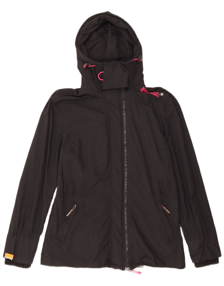 Superdry Womens Windmac Hooded Rain Jacket UK 18 XL Black Nylon