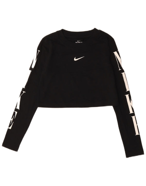 Nike Womens Crop Graphic Top Long Sleeve UK 10 Small Black Cotton