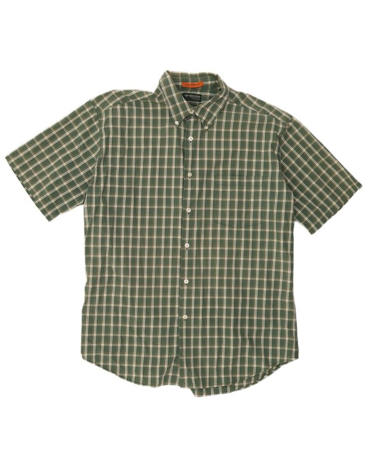 DOCKERS Mens Stain Defender Short Sleeve Shirt Large Green Check Cotton