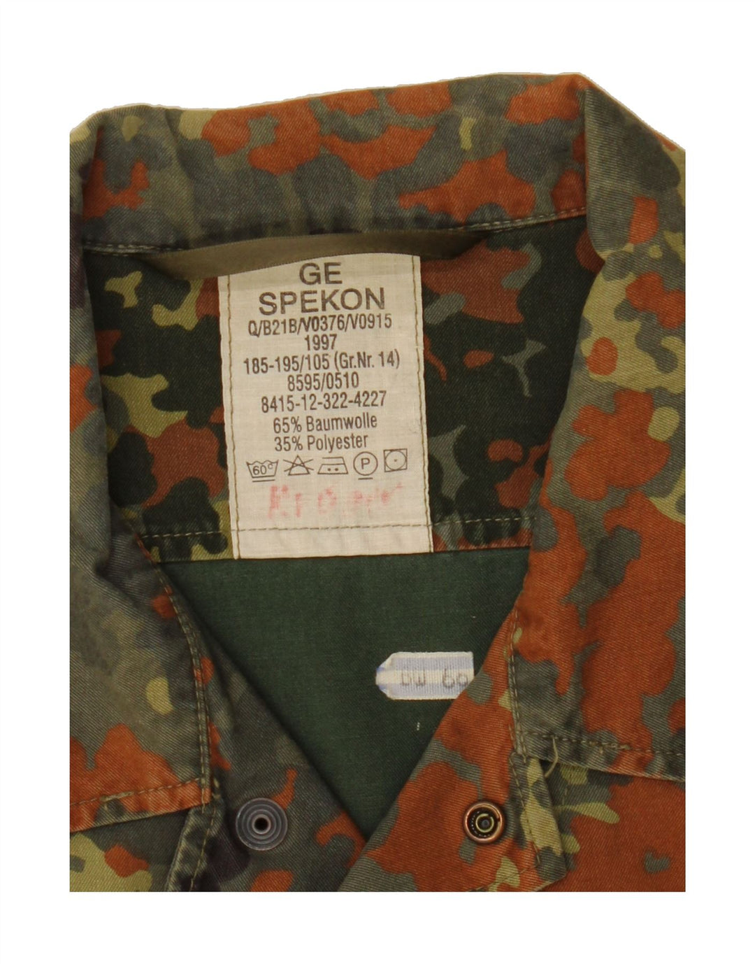 GE SPEKON Mens Military Shirt Medium Multicoloured Camouflage Cotton Vintage GE Spekon and Second-Hand GE Spekon from Messina Hembry 