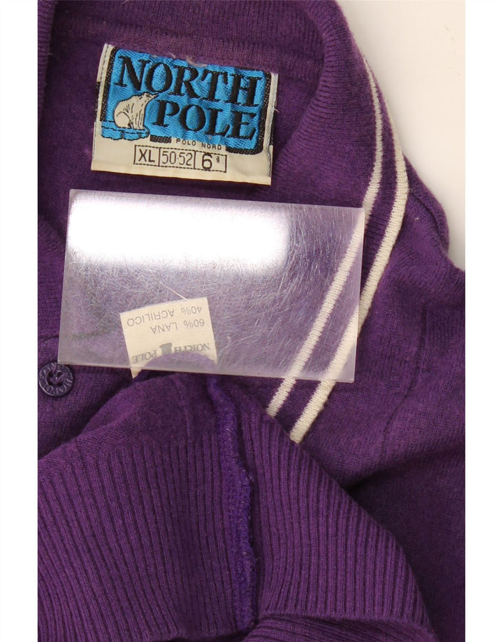 NORTH POLE Mens Polo Neck Jumper Sweater XL Purple Striped Wool Vintage North Pole and Second-Hand North Pole from Messina Hembry 
