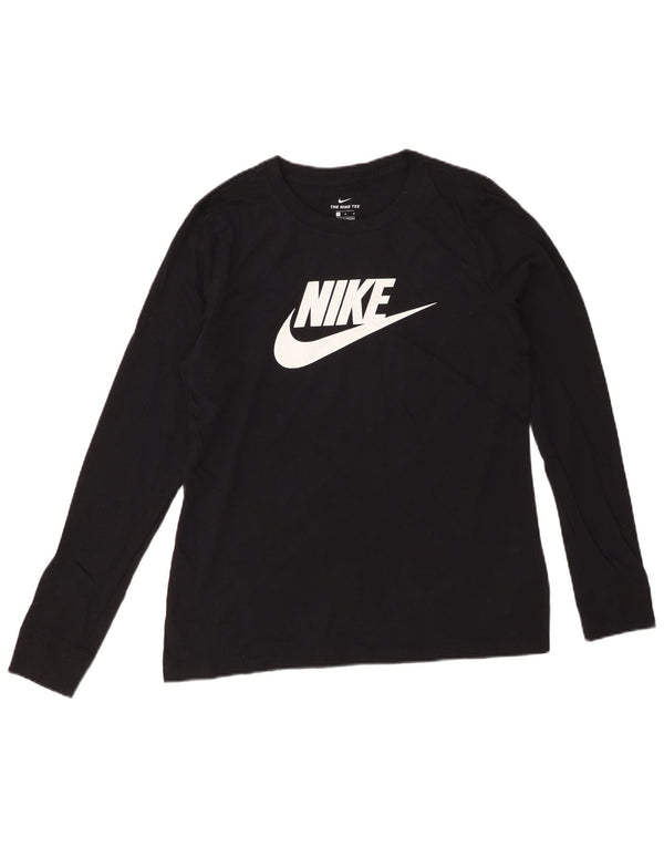 NIKE Womens Graphic Top Long Sleeve UK 14 Medium Black Cotton