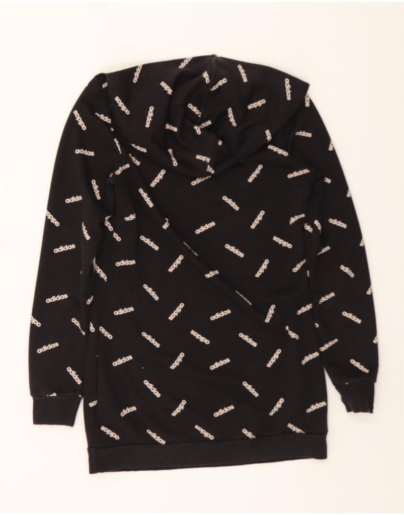 ADIDAS Womens Graphic Longline Hoodie Jumper UK 4/6 XS Black Cotton Vintage Adidas and Second-Hand Adidas from Messina Hembry 