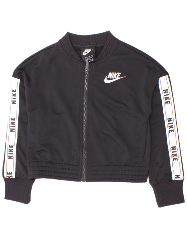 Nike Girls Graphic Tracksuit Top Jacket 6-7 Years XS Black Colourblock