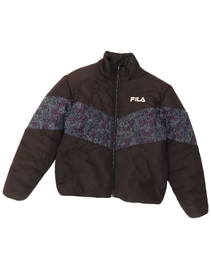 Fila Womens Loose Fit Padded Jacket UK 14 Medium Black Paisley Polyester